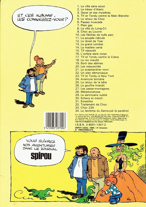 Verso de l'album Tif et Tondu Tome 5 Le retour de Choc