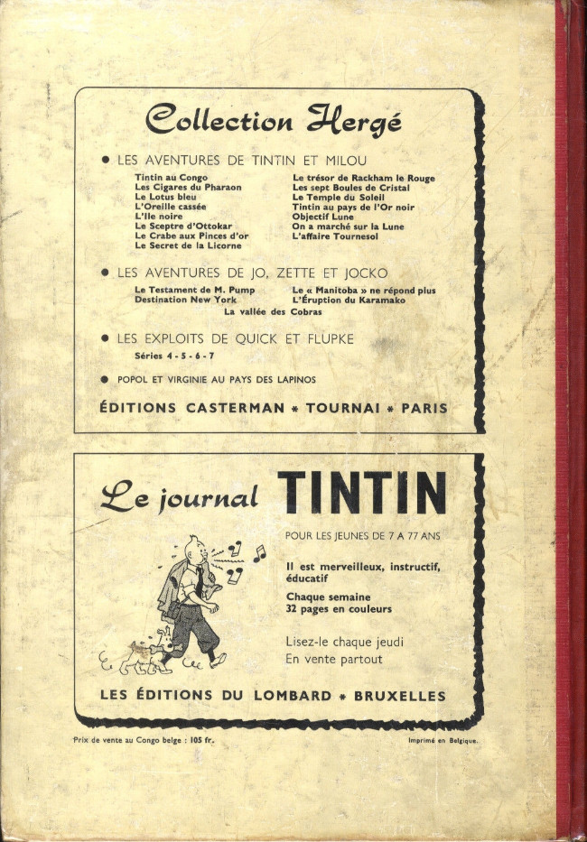 Verso de l'album Tintin Tome 33