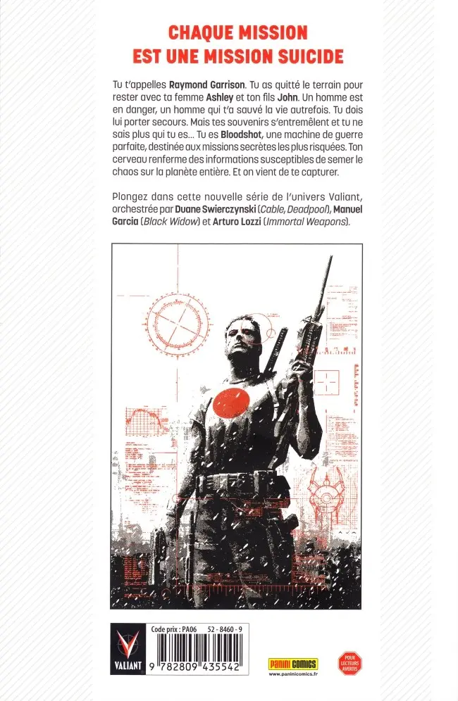 Verso de l'album Bloodshot Tome 1 À feu et à sang