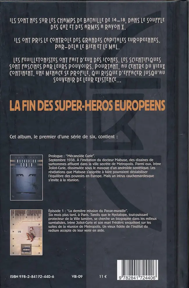 Verso de l'album La Brigade Chimérique Tome 1 Mecanoïde Curie - La dernière mission du passe-muraille