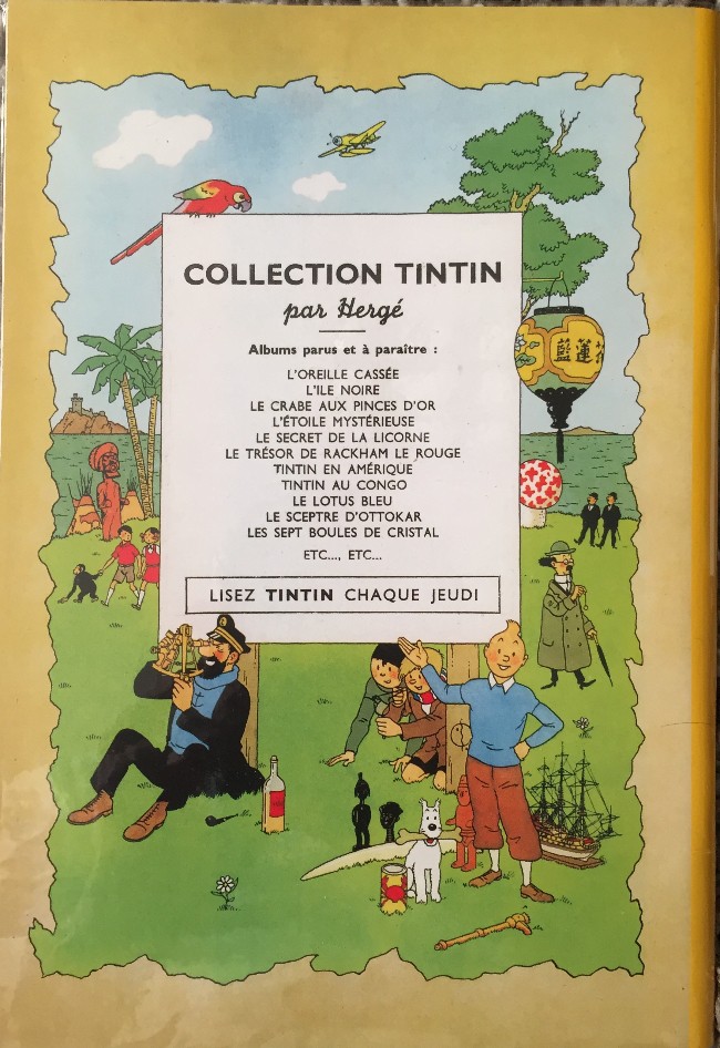 Verso de l'album Tintin Les 7 boules de cristal