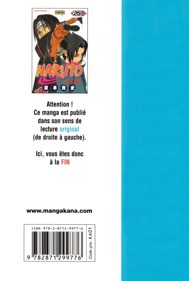 Verso de l'album Naruto 25 Itachi et Sasuke