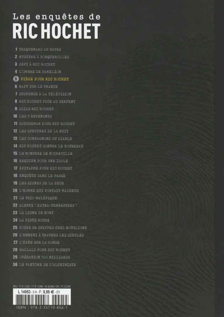 Verso de l'album Les enquêtes de Ric Hochet Tome 5 Piège pour Ric Hochet