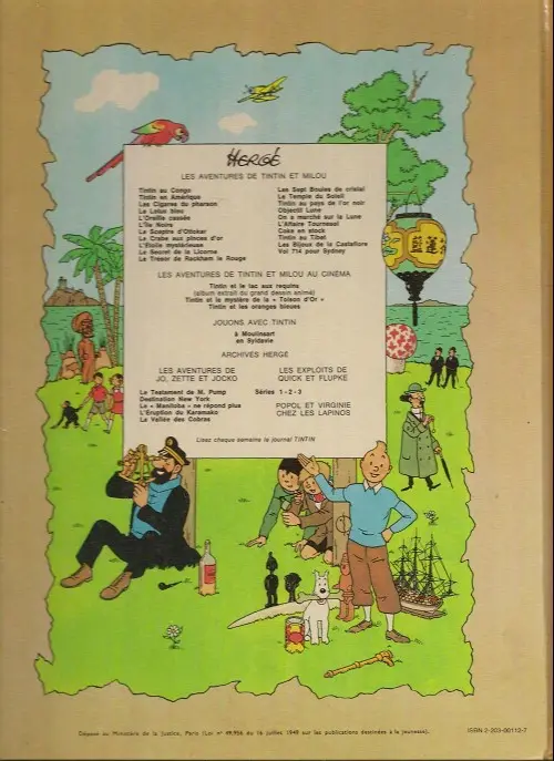 Verso de l'album Tintin Tome 13 Les 7 boules de cristal