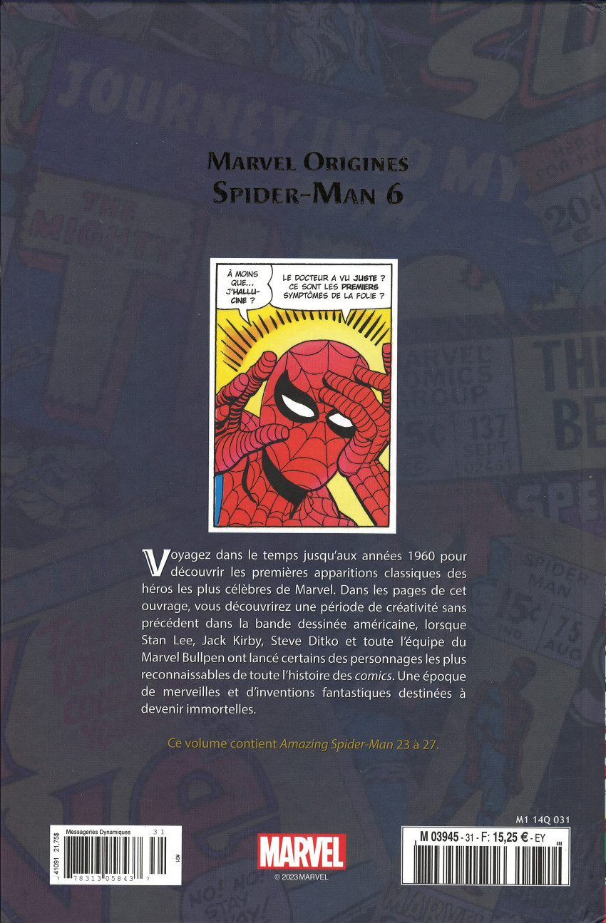 Verso de l'album Marvel Origines N° 31 Spider-Man 6 (1965)