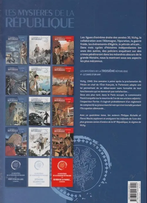 Verso de l'album Les Mystères de la Troisième République Tome 4 Le sang d'un ami