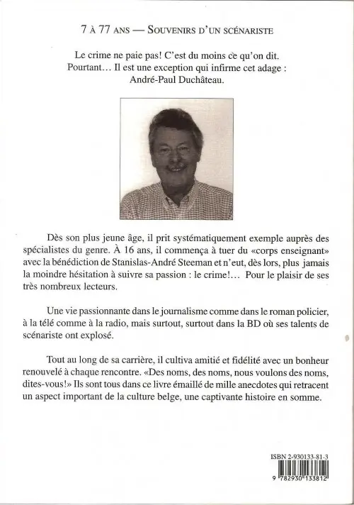 Verso de l'album 7 à 77 ans - souvenirs d'un scénariste