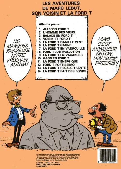 Verso de l'album Marc Lebut et son voisin Tome 5 La Ford T dans le vent