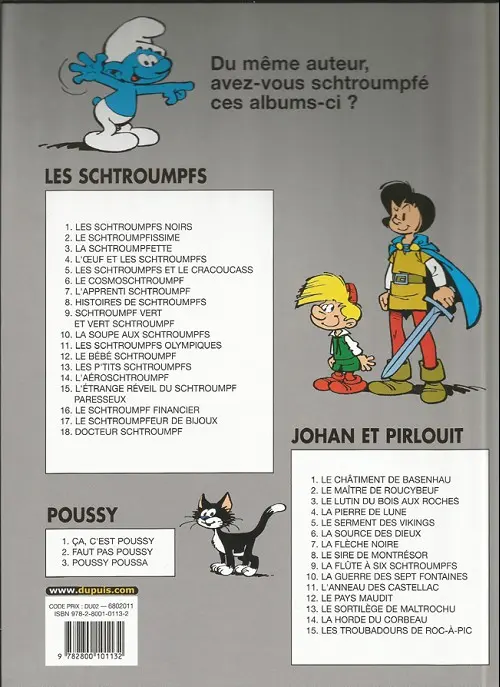 Verso de l'album Les Schtroumpfs Tome 6 Le cosmoschtroumpf