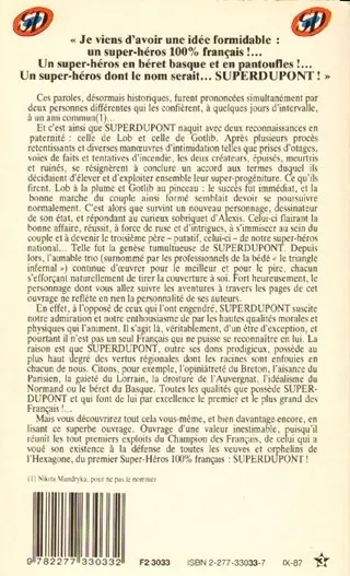 Verso de l'album SuperDupont Tome 1