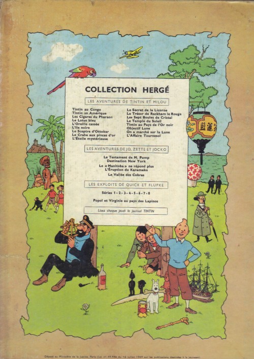 Verso de l'album Tintin Tome 2 Tintin au congo