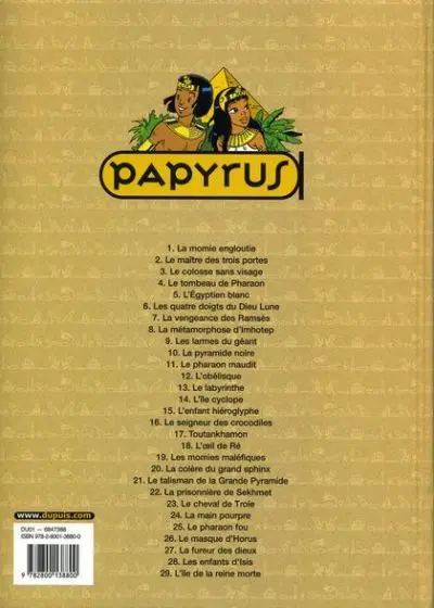 Verso de l'album Papyrus Tome 29 L'île de la reine morte