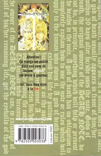 Verso de l'album Death note 10