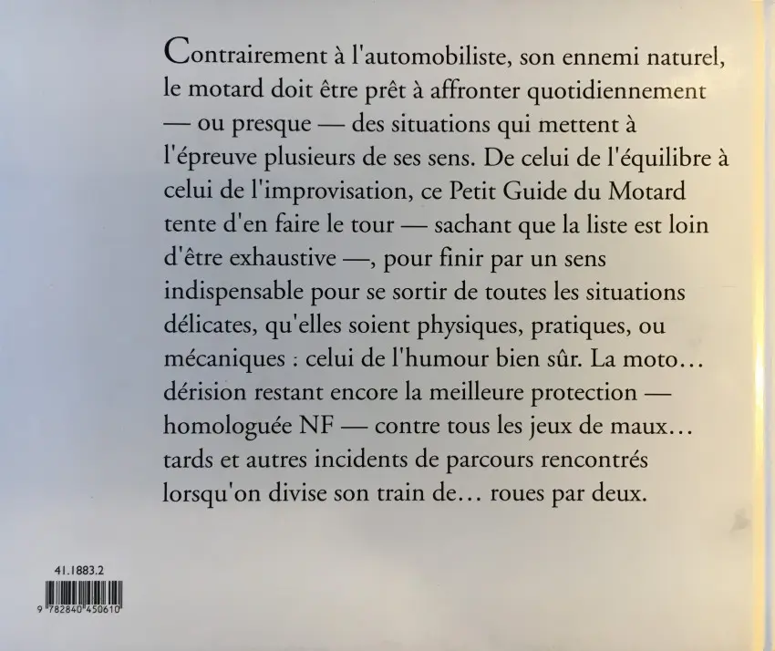 Verso de l'album de A à Z Petit Guide du Motard