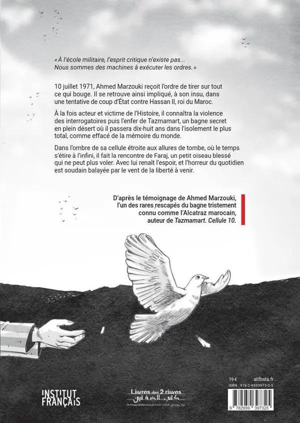 Verso de l'album L'Oiseau de Tazmamart