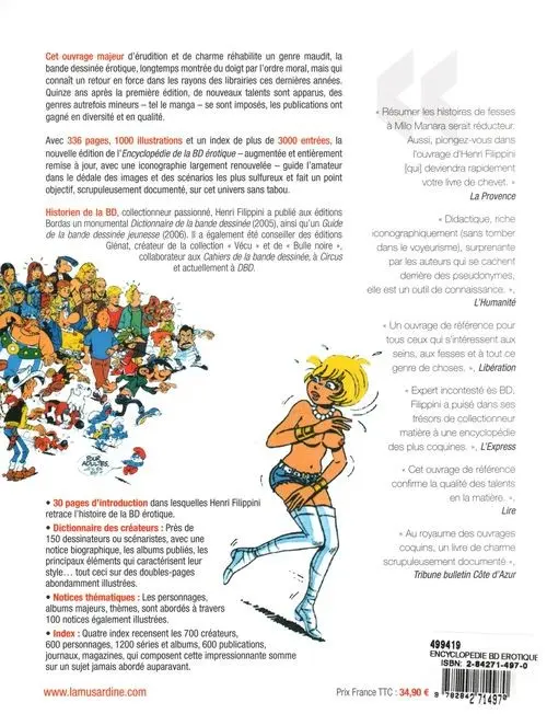 Verso de l'album Encyclopédie de la bande dessinée érotique Encyclopédie de la BD érotique
