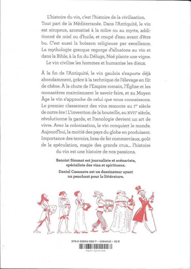 Verso de l'album L'Incroyable Histoire du vin De la préhistoire à nos jours, 10 000 ans d'aventure