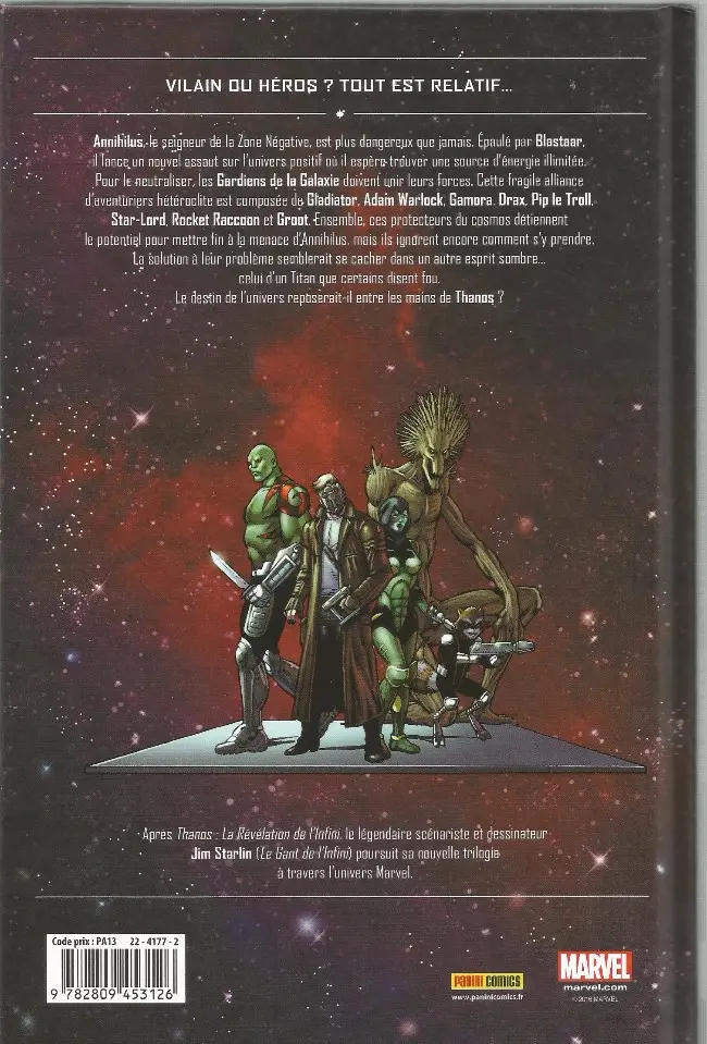 Verso de l'album Thanos : La relativité de l'infini La Relativité de l'infini