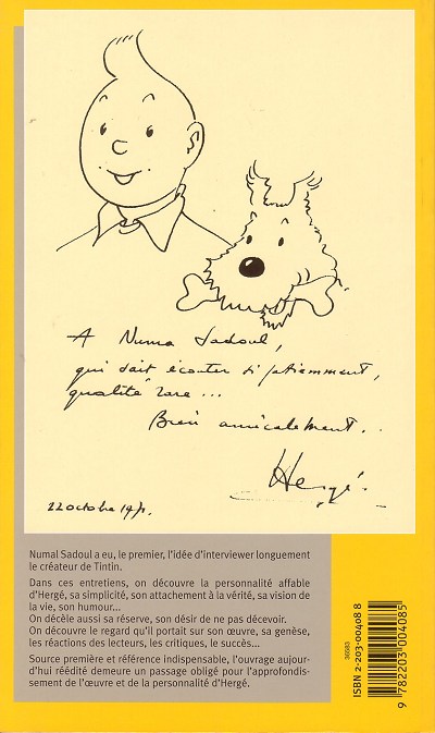 Verso de l'album Tintin et moi - entretiens avec Hergé Tintin et moi (entretiens avec hergé)