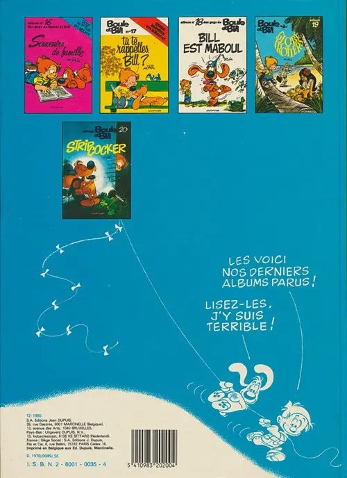 Verso de l'album Boule & Bill Tome 6 60 gags de Boule et Bill
