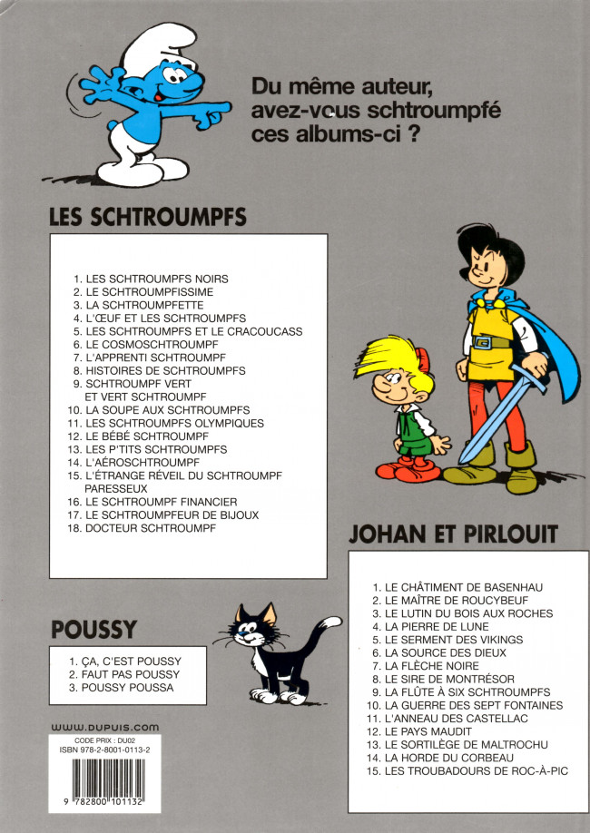 Verso de l'album Les Schtroumpfs Tome 6 Le cosmoschtroumpf