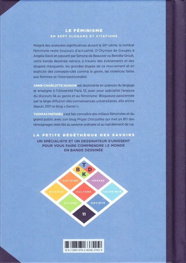 Verso de l'album La Petite Bédéthèque des Savoirs Tome 11 Le féminisme - En sept slogans et citations