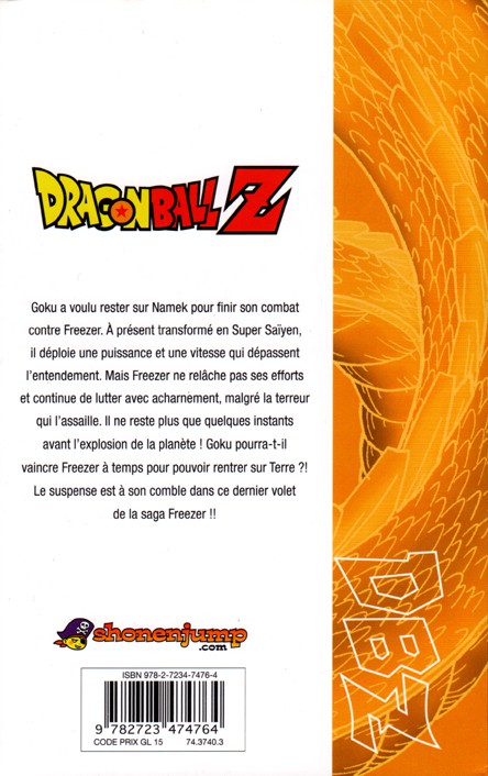 Verso de l'album Dragon Ball Z 15 3e partie : Le Super Saïyen / Freezer 4