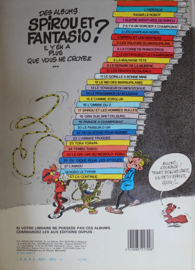 Verso de l'album Spirou et Fantasio Tome 19 Panade à Champignac