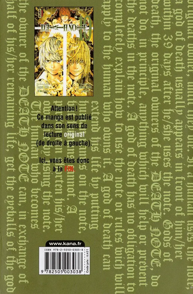 Verso de l'album Death note 10
