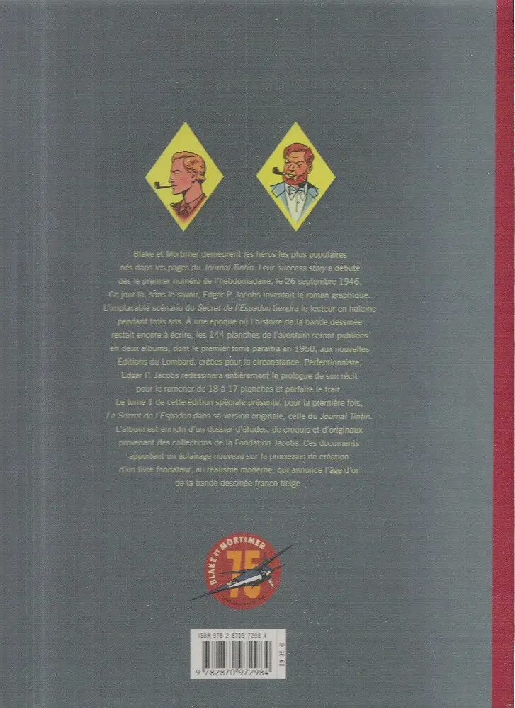 Verso de l'album Blake et Mortimer Tome 1 Le secret de l'Espadon - Tome 1