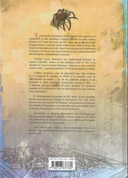 Verso de l'album Les Hôpitaux Universitaires de Strasbourg Treize siècles de soins et d'innovations
