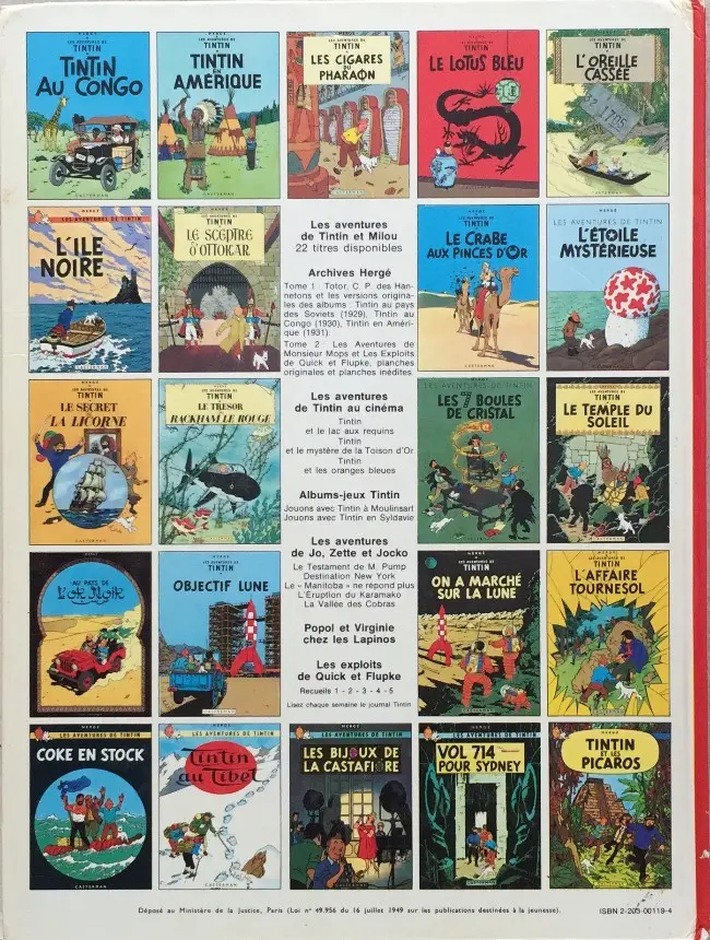 Verso de l'album Tintin Tome 20 Tintin au Tibet