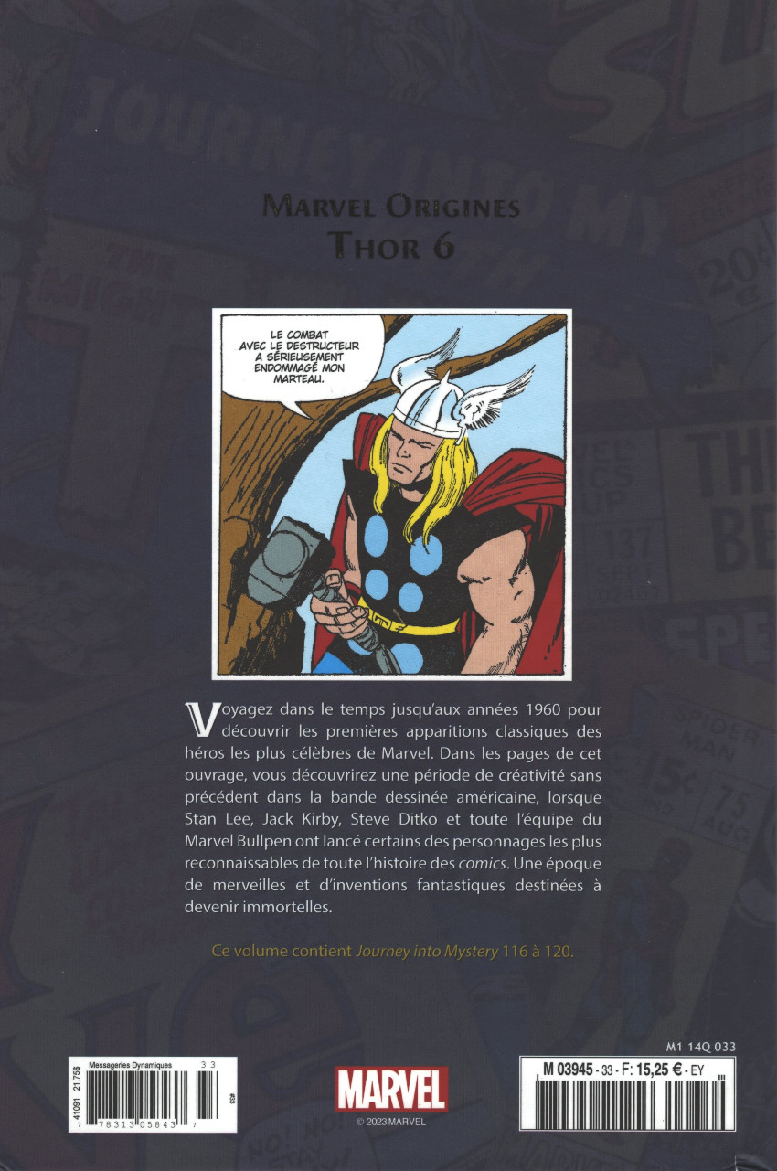 Verso de l'album Marvel Origines N° 33 Thor 6 (1965)