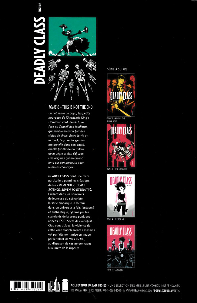 Verso de l'album Deadly Class Tome 6 This is Not the End