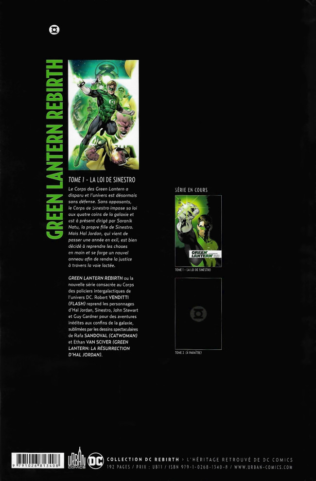 Verso de l'album Green Lantern Rebirth Tome 1 La Loi de Sinestro