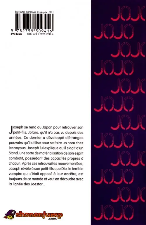 Verso de l'album Jojo's Bizarre Adventure - Stardust Crusaders 01