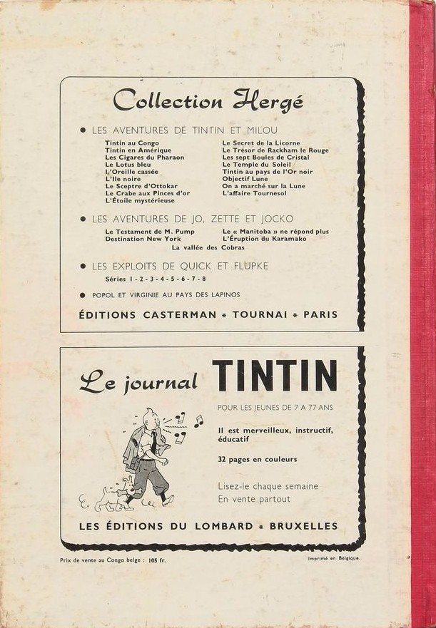 Verso de l'album Tintin Tome 36