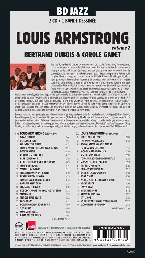 Verso de l'album BD Jazz Louis Armstrong - Volume 2