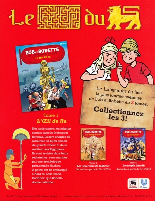 Verso de l'album Bob et Bobette (Publicitaire) Le labyrinthe du lion - L'œil de Ra