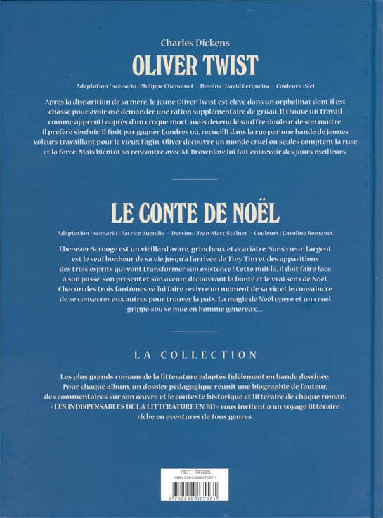 Verso de l'album Les Indispensables de la Littérature en BD Oliver Twist / Le conte de Noël
