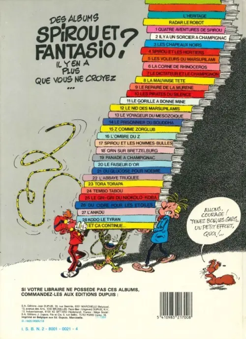 Verso de l'album Spirou et Fantasio Tome 19 Panade à Champignac
