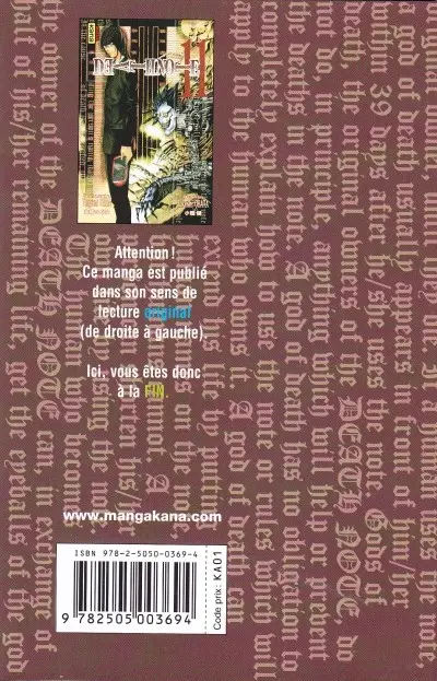 Verso de l'album Death note 11