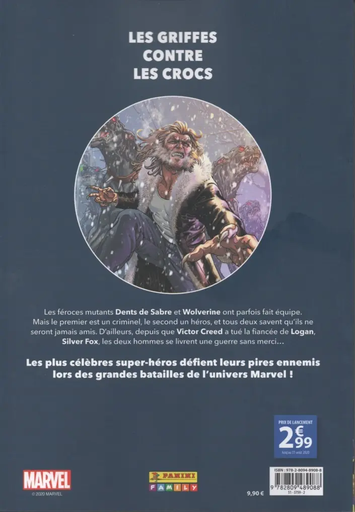 Verso de l'album Marvel - Les Grandes Batailles Tome 6 Wolverine VS Dents de Sabre
