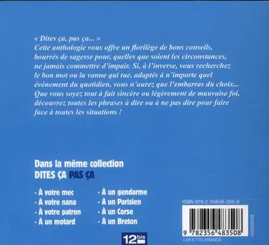 Verso de l'album Dites ça, pas ça ! À un Marseillais, pour éviter tout malentendu !
