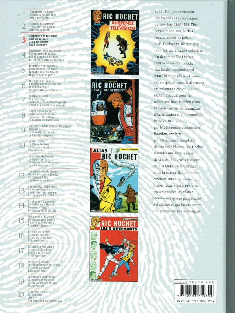 Verso de l'album Ric Hochet Intégrale Tome 3