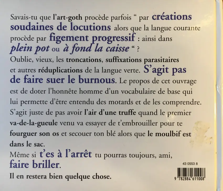 Verso de l'album de A à Z La moto illustrée de A à Z