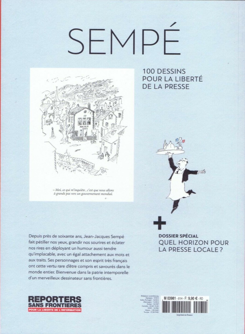 Verso de l'album 100 dessins pour la liberté de la presse Sempé