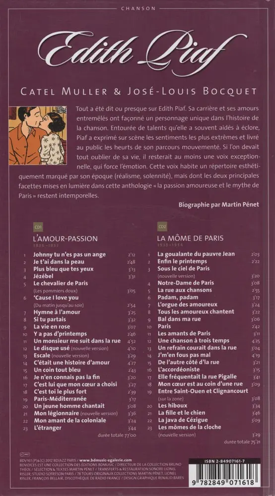 Verso de l'album BD Chanson Edith Piaf