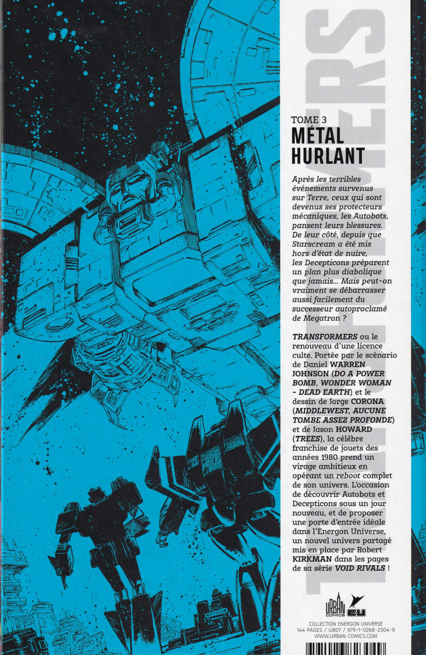 Verso de l'album Transformers Tome 3 Metal hurlant