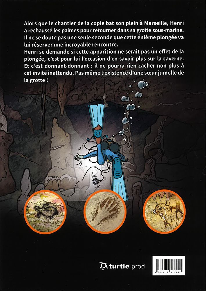 Verso de l'album Raconte-nous la grotte Cosquer Barbu et le petit Cro-Magnon
